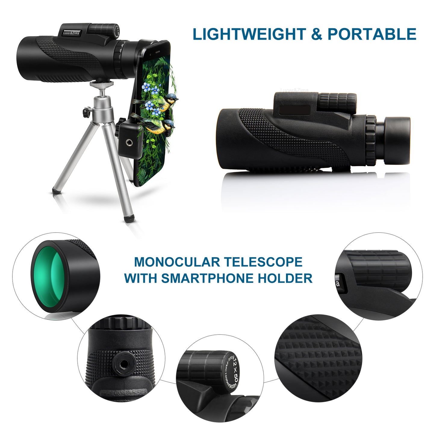 Monocular Telescope High Power Prism Monocular HD Dual Focus Scope with Smartphone Holder and Tripod
